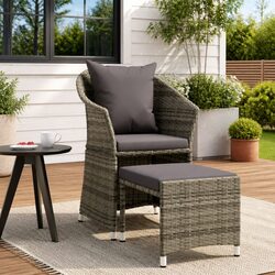 2-Piece Garden Lounge Set with Grey Cushions and Stool