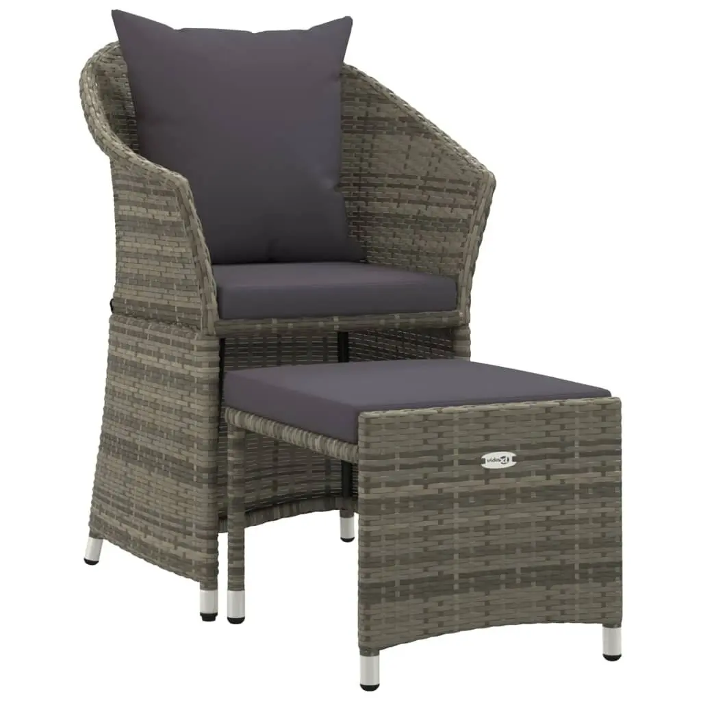 2 Piece Garden Lounge Set for Patio Grey Poly Rattan Outdoor Furniture with Cushions