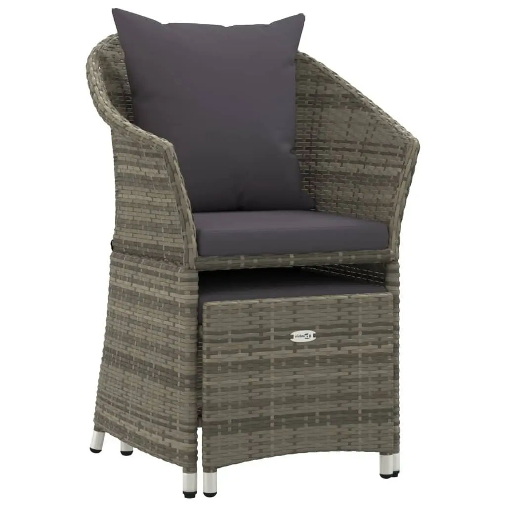 2 Piece Garden Lounge Set for Patio Grey Poly Rattan Outdoor Furniture with Cushions