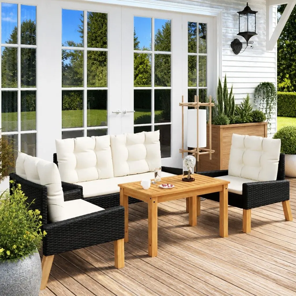 Garden Lounge Set Outdoor Furniture 4 Piece Poly Rattan Black with Cushions