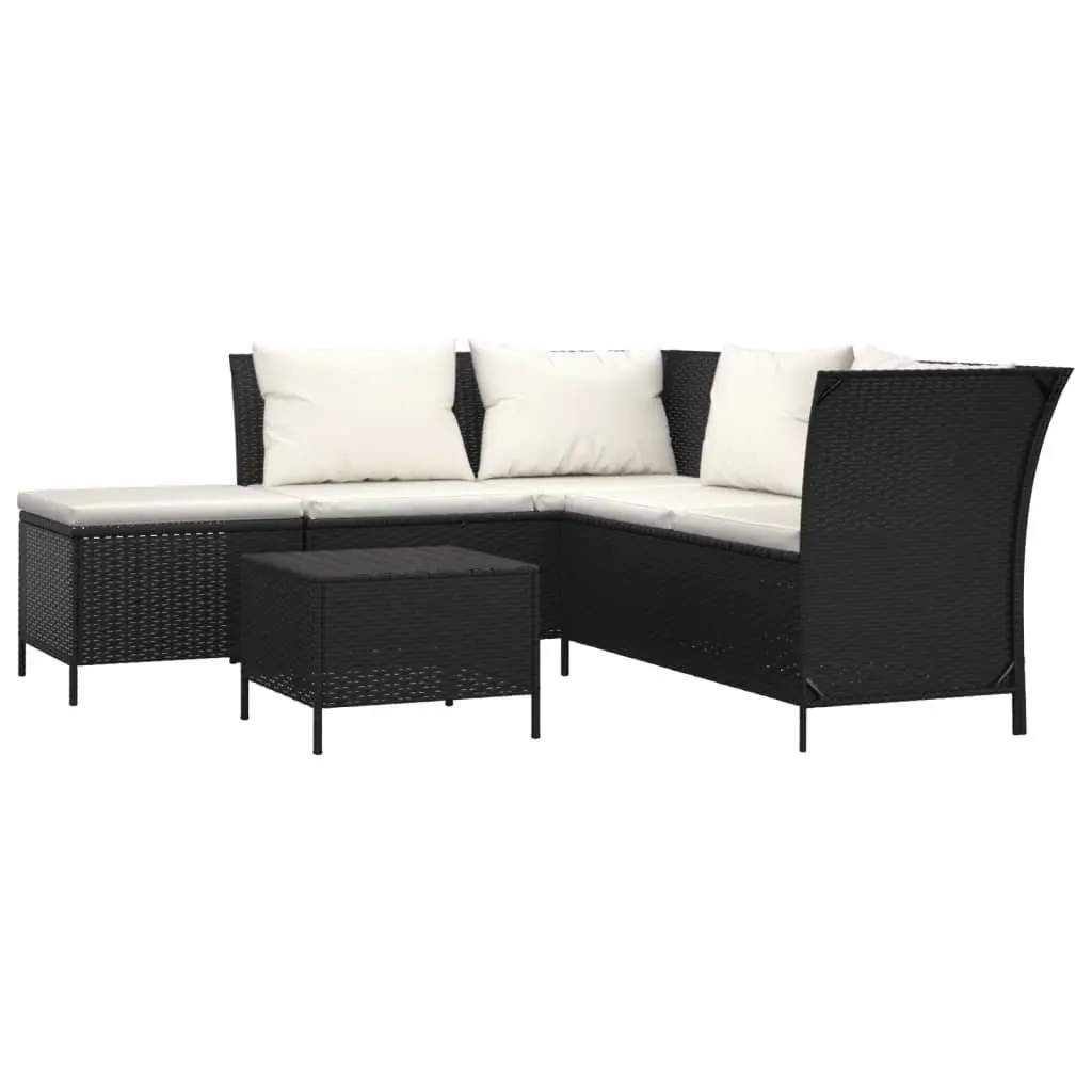 4 Piece Garden Lounge Set Outdoor Furniture Black Poly Rattan