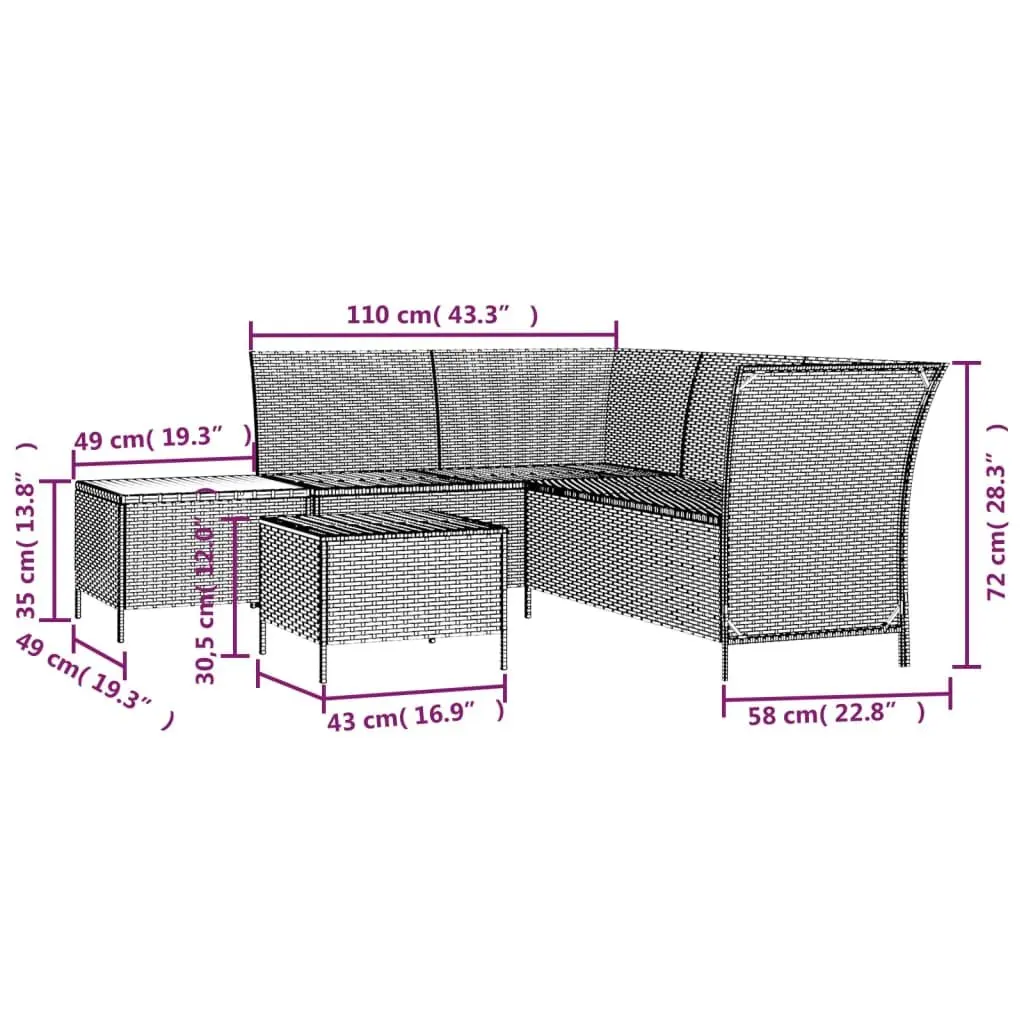 4 Piece Garden Lounge Set Outdoor Furniture Black Poly Rattan