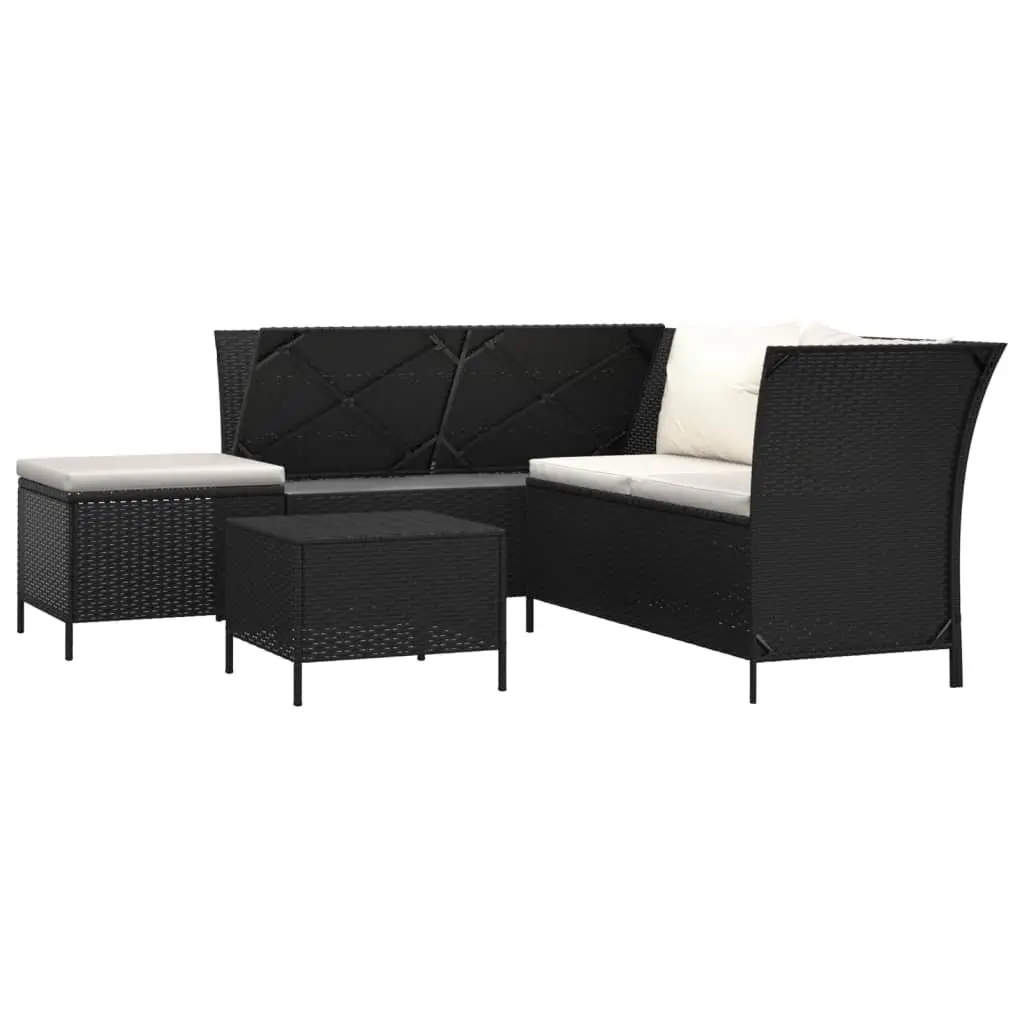 4 Piece Garden Lounge Set Outdoor Furniture Black Poly Rattan