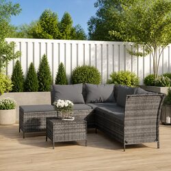 4 Piece Outdoor Garden Lounge Set Grey Poly Rattan Corner Sofa Cushions Storage