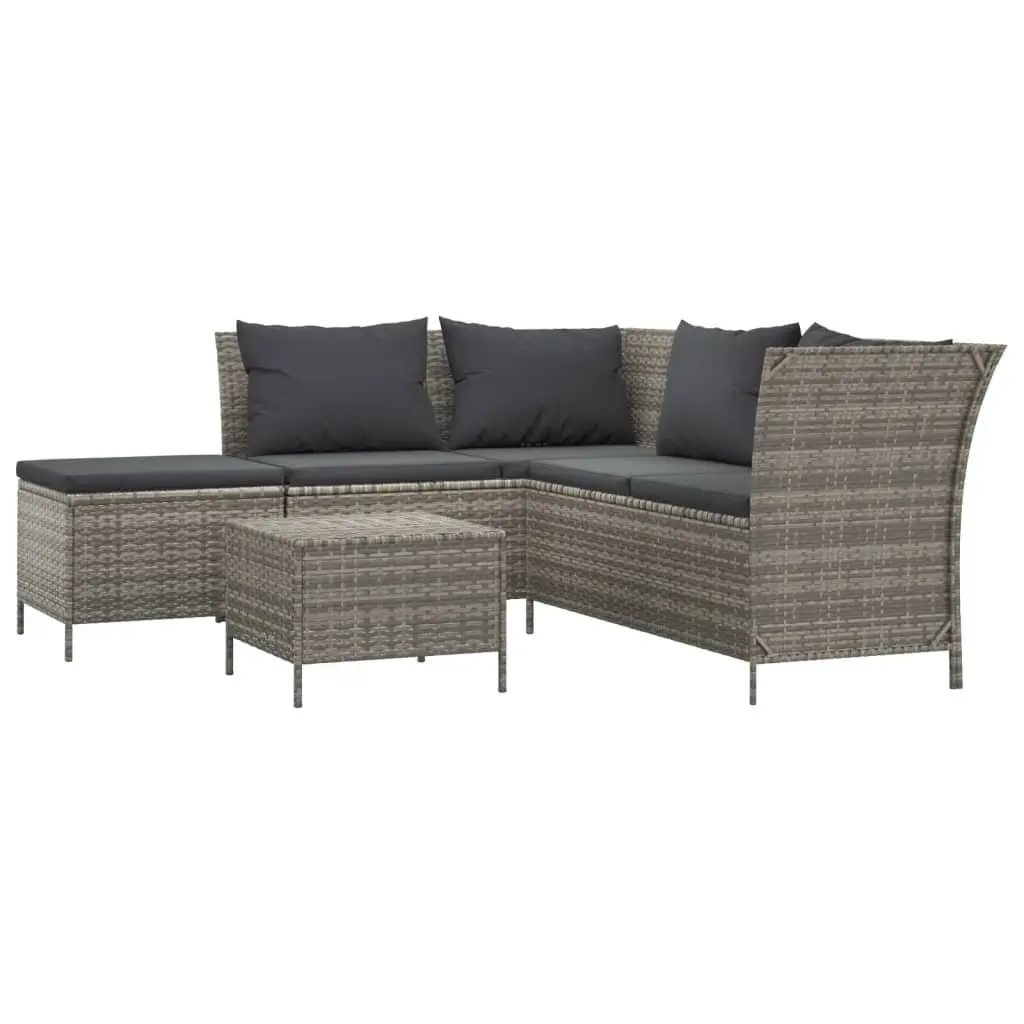 Garden Lounge Set Grey Poly Rattan Corner Sofa with Cushions and Storage Outdoor 4 Piece