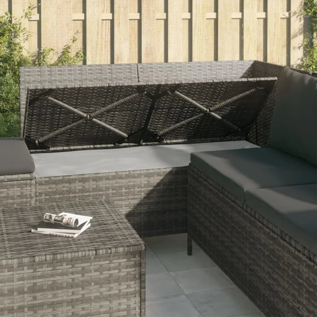 Garden Lounge Set Grey Poly Rattan Corner Sofa with Cushions and Storage Outdoor 4 Piece