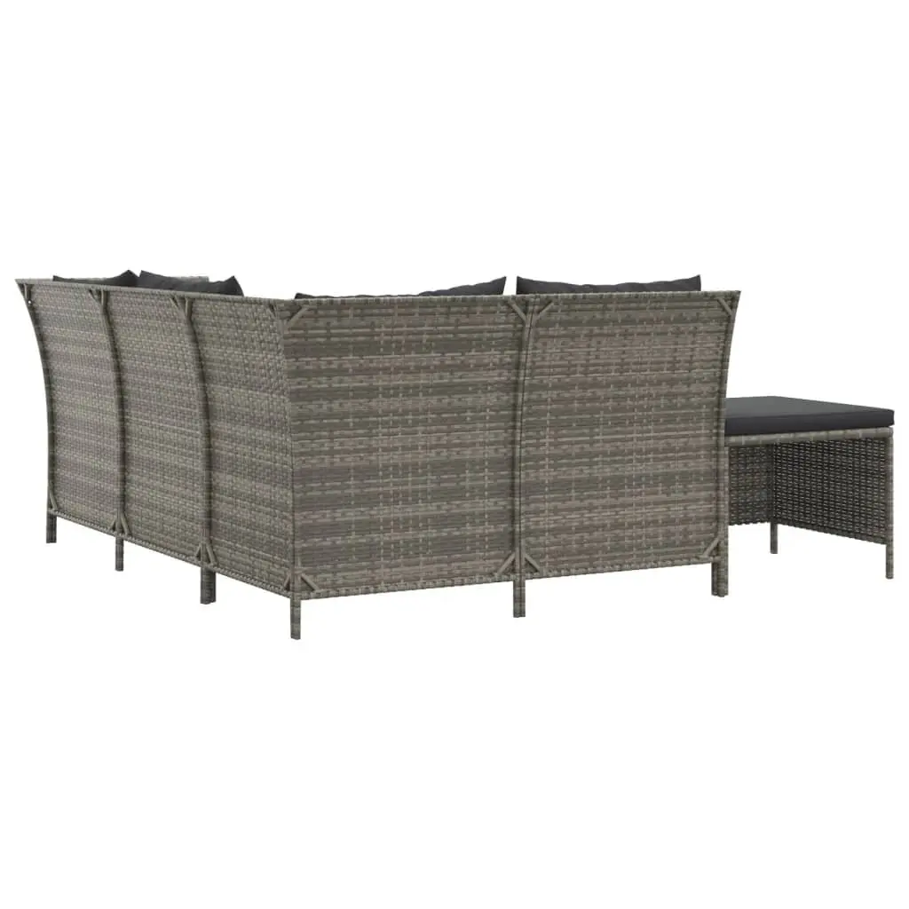 Garden Lounge Set Grey Poly Rattan Corner Sofa with Cushions and Storage Outdoor 4 Piece