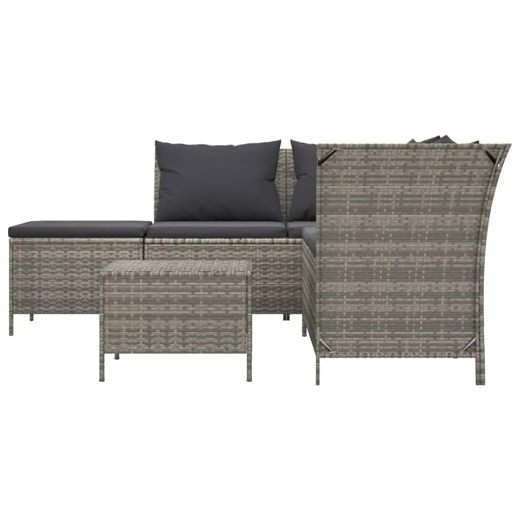 Garden Lounge Set Grey Poly Rattan Corner Sofa with Cushions and Storage Outdoor 4 Piece