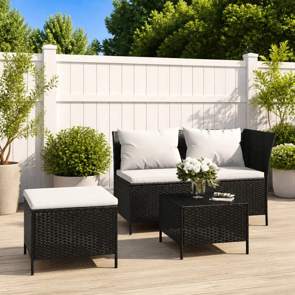 3 Piece Garden Lounge Set with Cushions Black Poly Rattan Outdoor Furniture