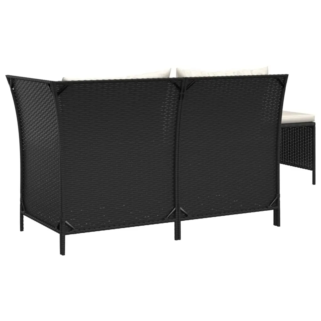 3 Piece Garden Lounge Set with Cushions Black Poly Rattan Outdoor Furniture