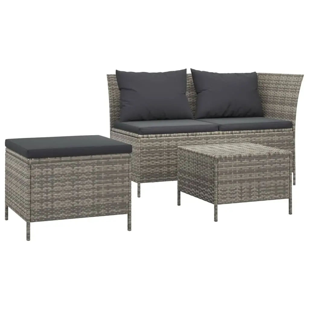 Garden Lounge Set Outdoor Use 3 Piece Grey Poly Rattan Furniture with Cushions