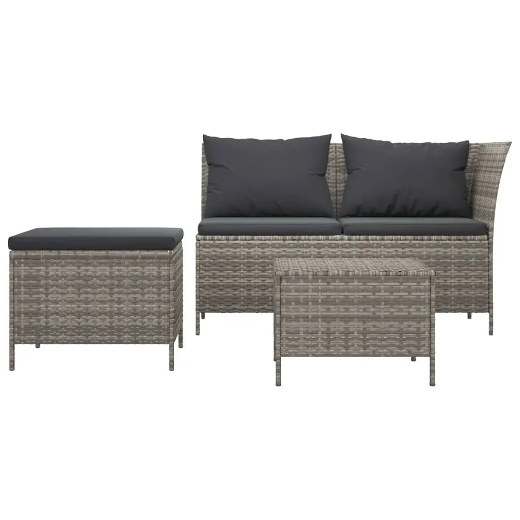 Garden Lounge Set Outdoor Use 3 Piece Grey Poly Rattan Furniture with Cushions