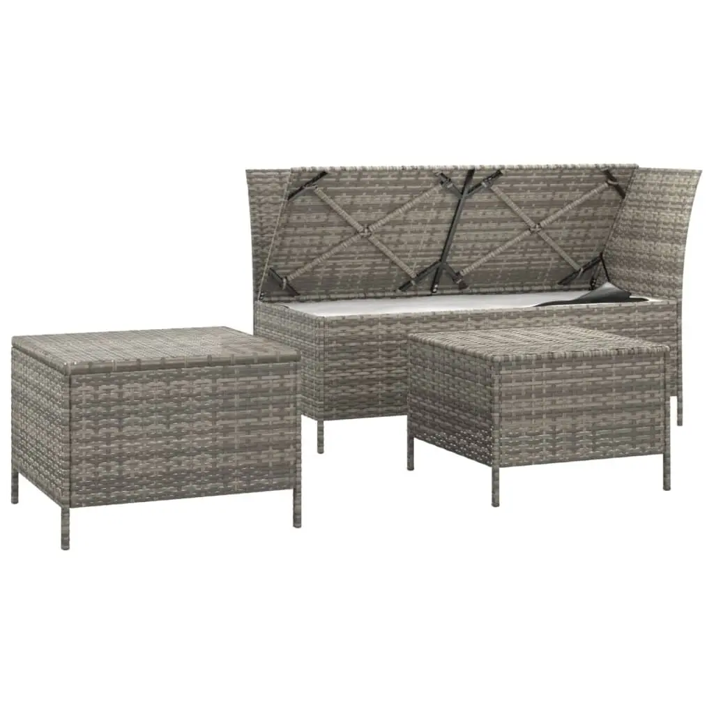 Garden Lounge Set Outdoor Use 3 Piece Grey Poly Rattan Furniture with Cushions