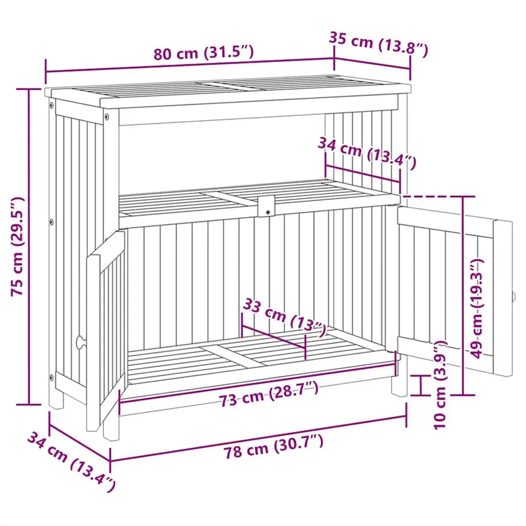 Garden Console Table 80x35x75cm Solid Acacia Wood Outdoor Storage Furniture