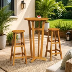 3-Piece Bar Set with Sturdy Acacia Wood Construction