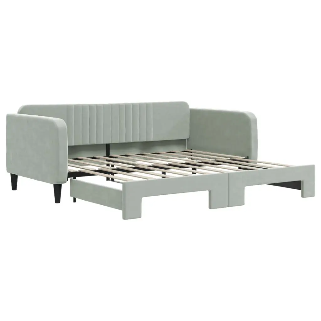 Daybed with Trundle for Living Room or Bedroom Grey 90x190 cm Wood Metal Velvet Modern