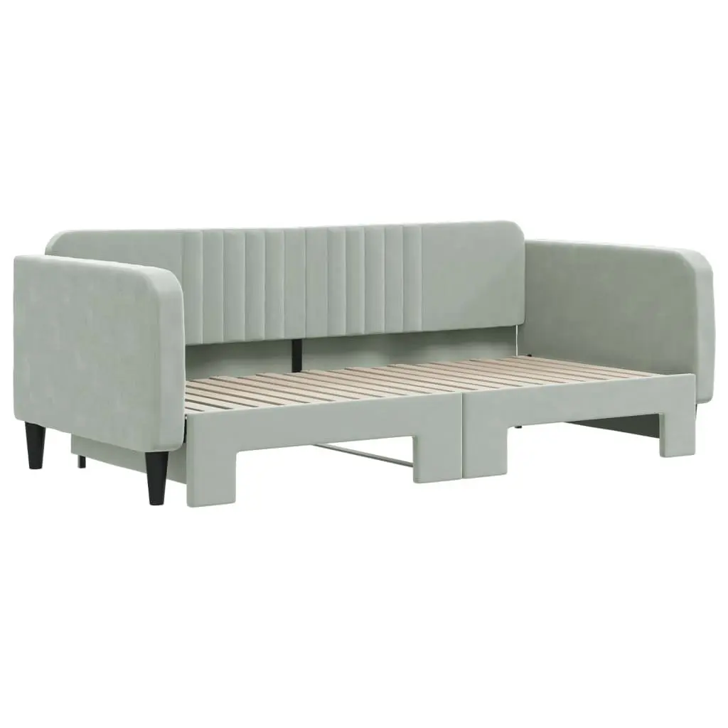 Daybed with Trundle for Living Room or Bedroom Grey 90x190 cm Wood Metal Velvet Modern