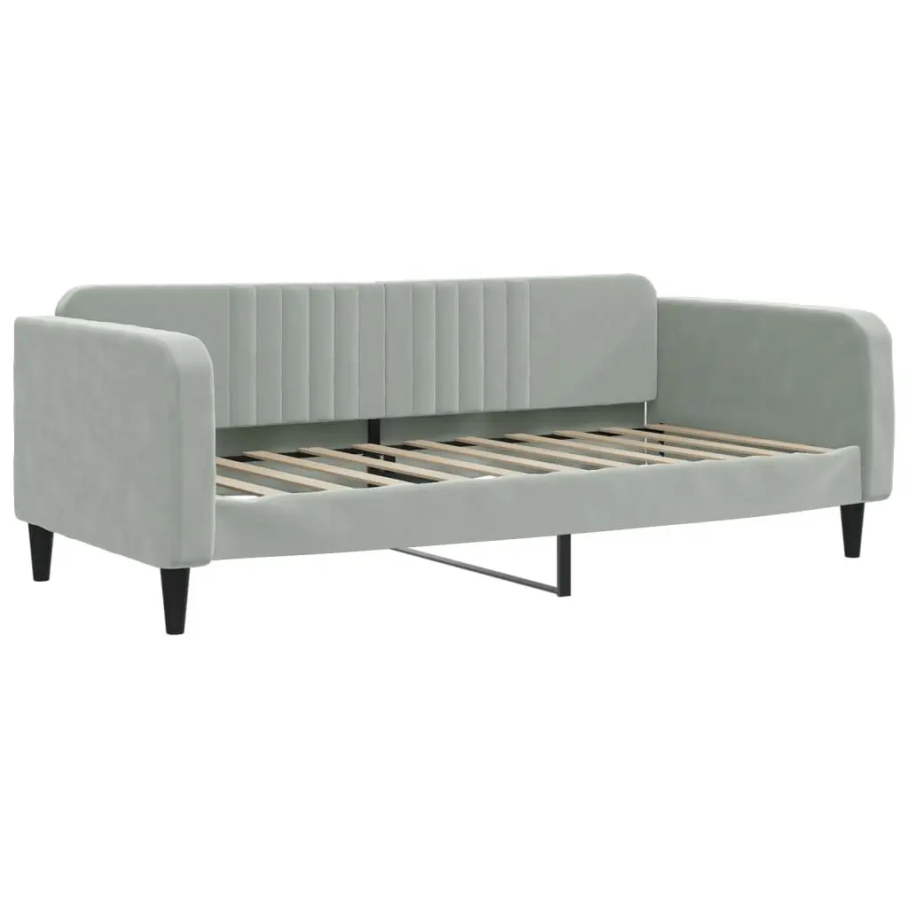 Daybed with Trundle for Living Room or Bedroom Grey 90x190 cm Wood Metal Velvet Modern