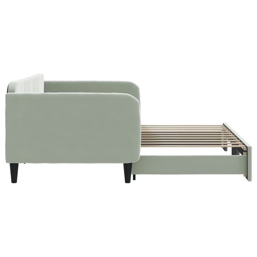 Daybed with Trundle for Living Room or Bedroom Grey 90x190 cm Wood Metal Velvet Modern