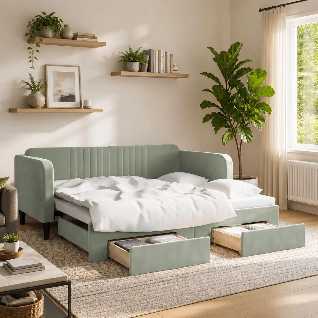 Grey Daybed with Trundle and Drawers