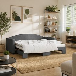 Grey Daybed with Trundle Sofa Bed - 90x190 cm Dimensions