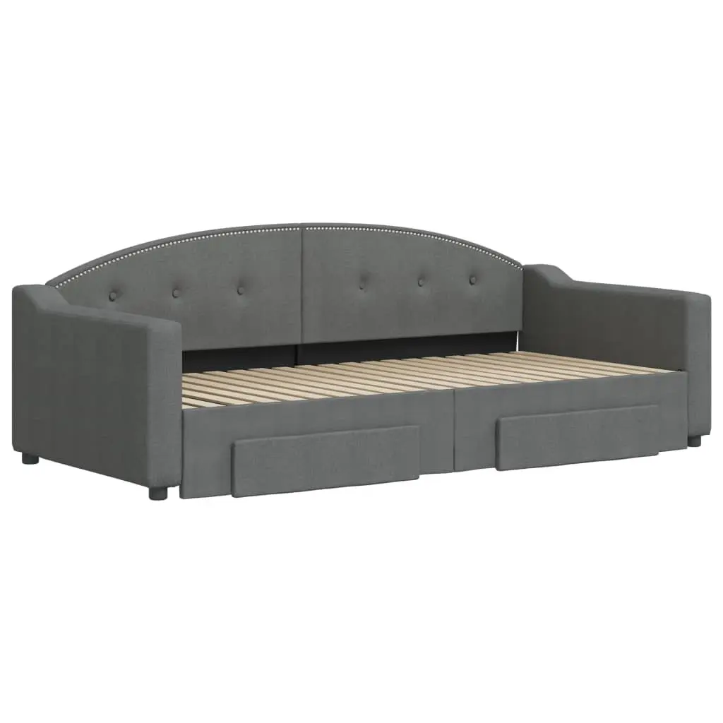 Daybed with Trundle and Storage Drawers for Living Room or Bedroom Grey 90x190 cm