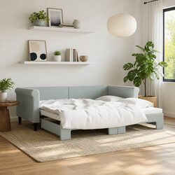 Grey Daybed with Trundle: 90x190cm Velvet Upholstery