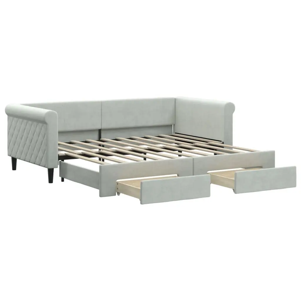 Grey Daybed 90x190 cm with Trundle and Two Storage Drawers