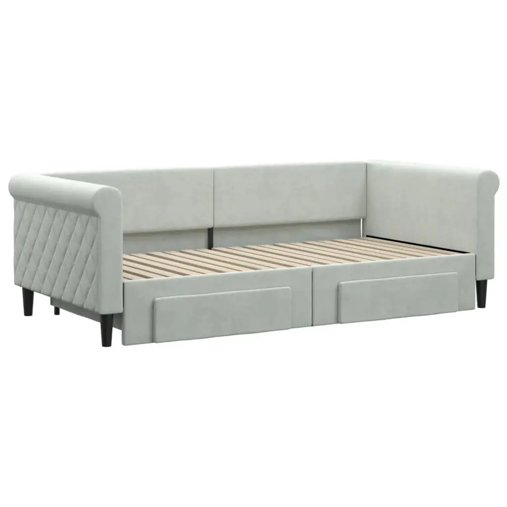 Grey Daybed 90x190 cm with Trundle and Two Storage Drawers