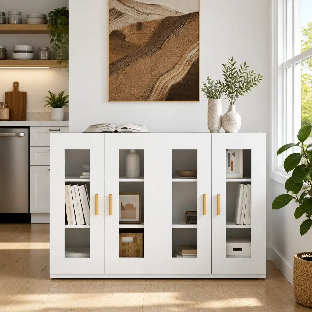 Wall Mounted Storage Cabinets for Home 2 Piece White Glass Door Organiser
