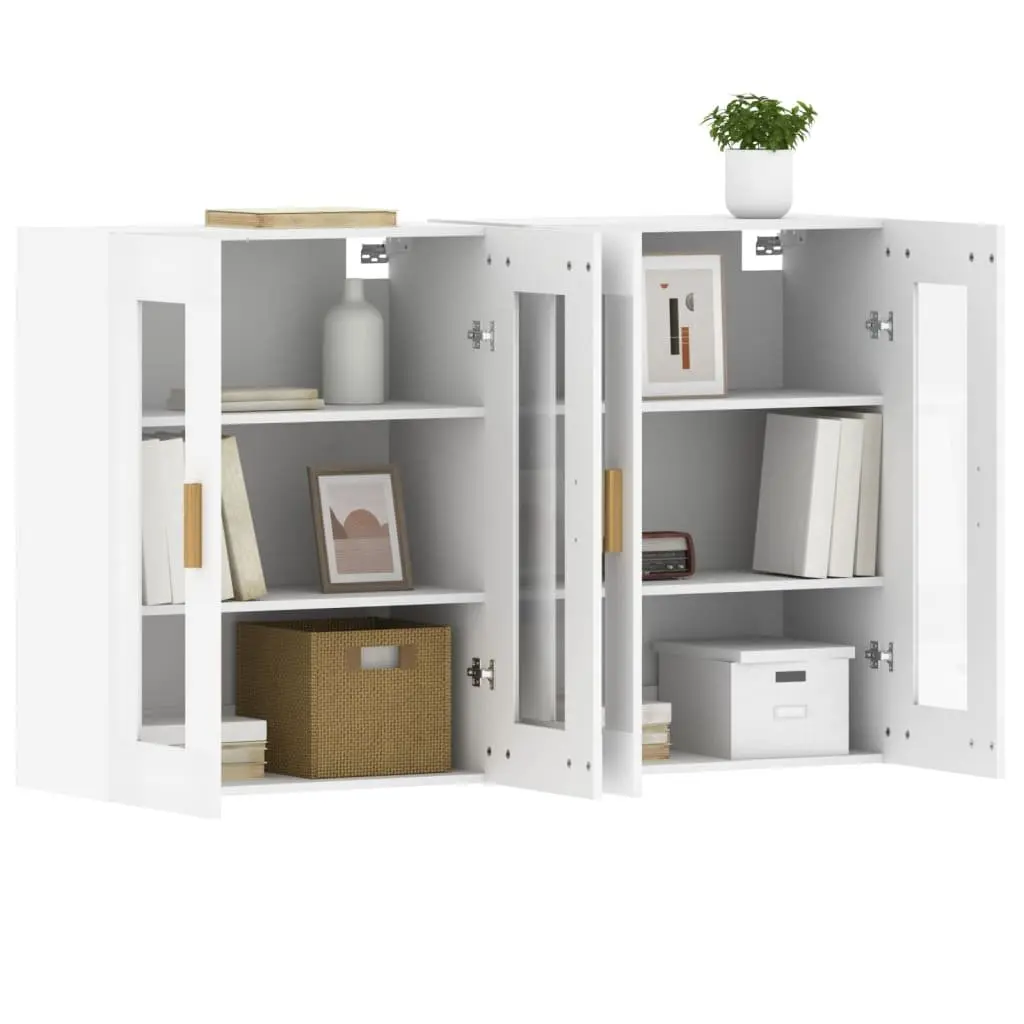 Wall Mounted Storage Cabinets for Home 2 Piece White Glass Door Organiser