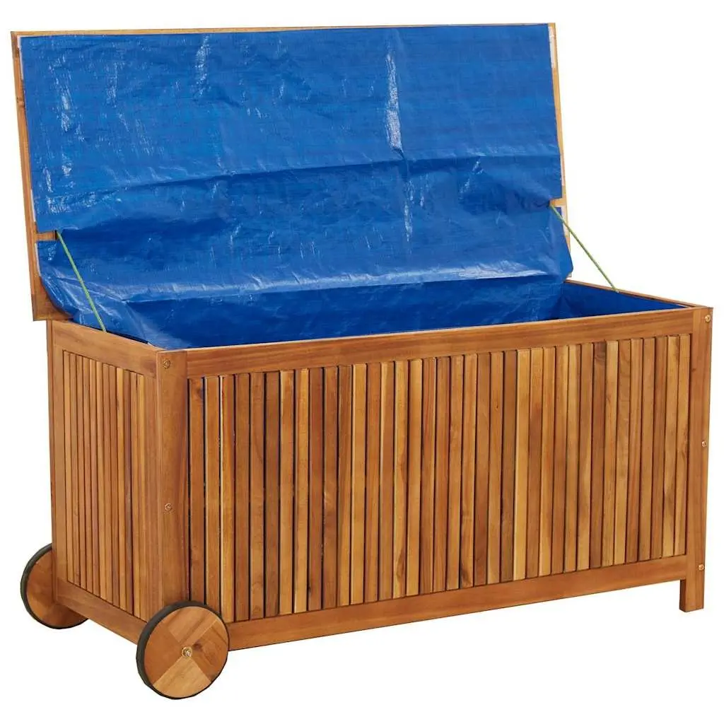Garden Storage Box Outdoor Cushion Box with Wheels Solid Wood 113x50x58cm