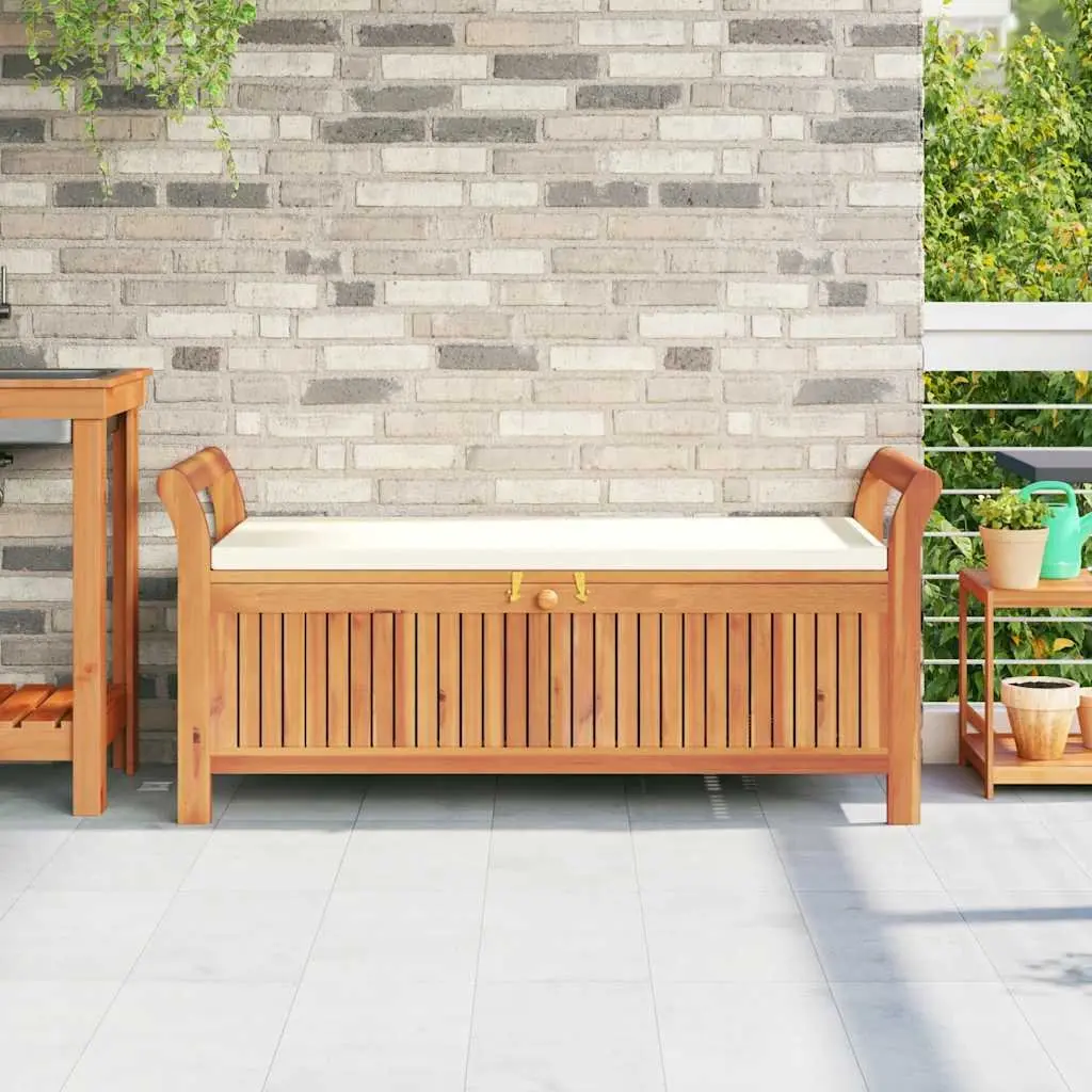 Garden Storage Bench 126cm Wooden Outdoor Seating with Cushion Brown