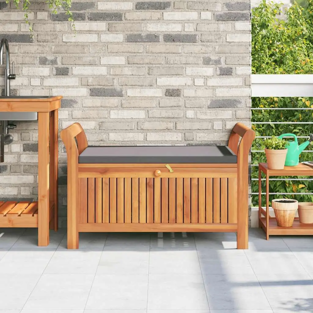 Garden Storage Bench 91cm Outdoor Seating with Cushion Solid Wood Brown