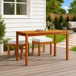 3-Piece Patio Dining Set: Wooden Table and Cushioned Chairs