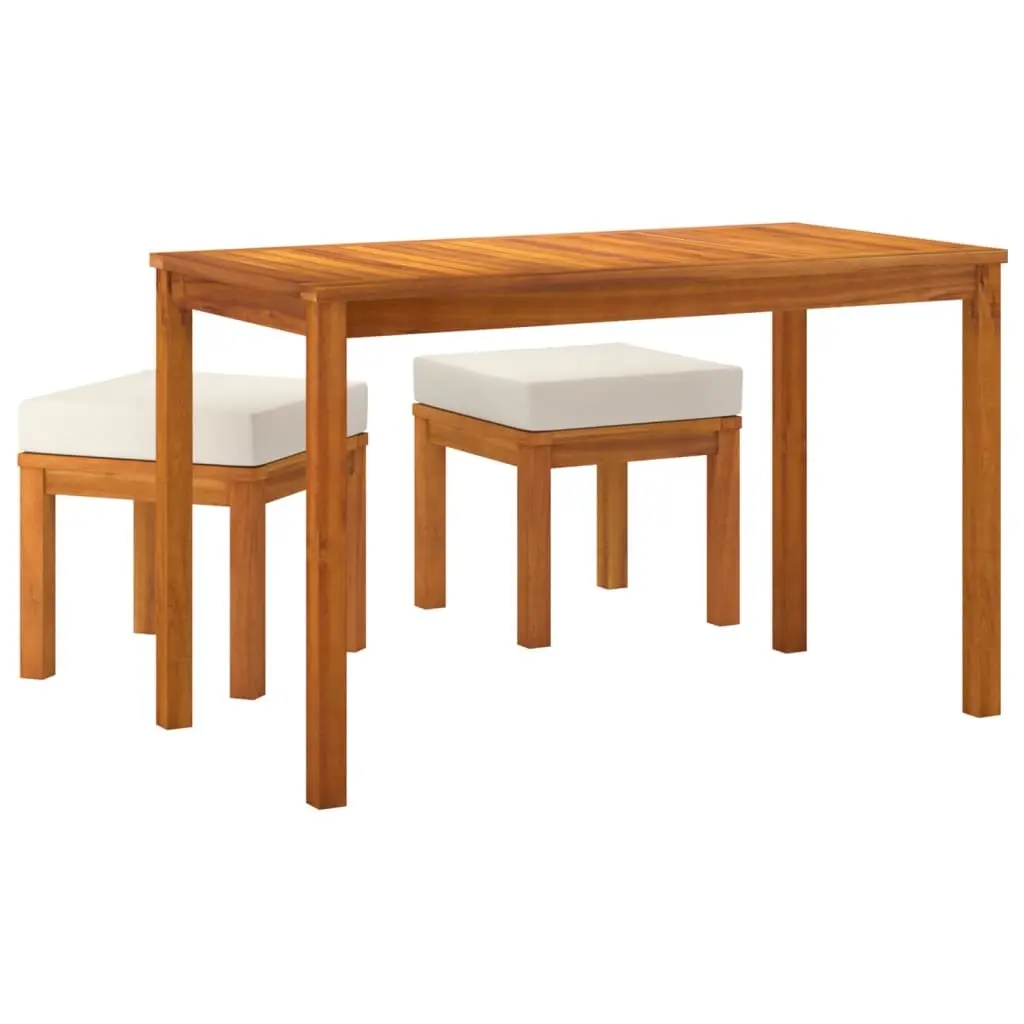 Outdoor Dining Set 3 Piece Garden Patio Furniture Wooden Table and Chairs with Cushions