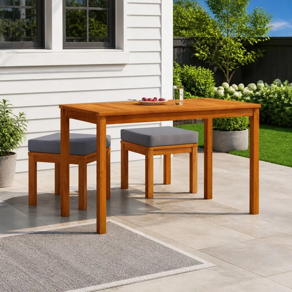 Outdoor Furniture Set 3 Piece Dining Acacia Wood with Cushions Grey
