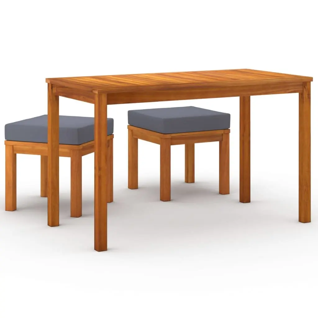Outdoor Furniture Set 3 Piece Dining Acacia Wood with Cushions Grey