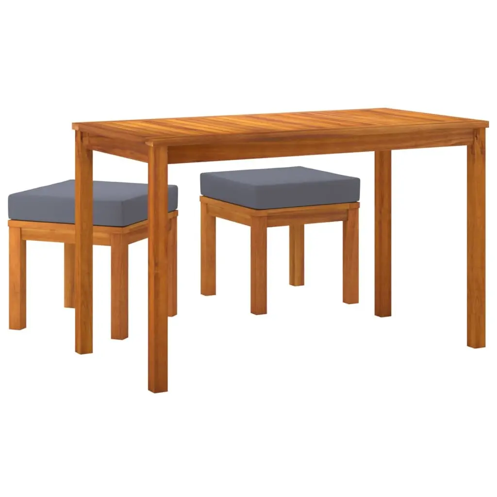Outdoor Furniture Set 3 Piece Dining Acacia Wood with Cushions Grey