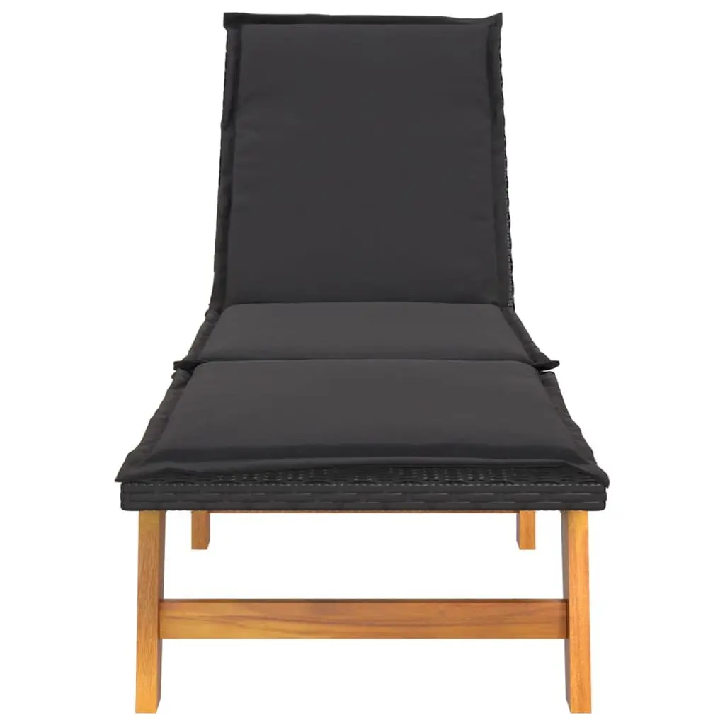 Sun Lounger for Patio Garden Adjustable Backrest with Cushion Poly Rattan Solid Wood Acacia