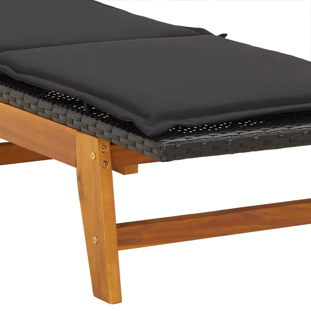 Sun Lounger for Patio Garden Adjustable Backrest with Cushion Poly Rattan Solid Wood Acacia