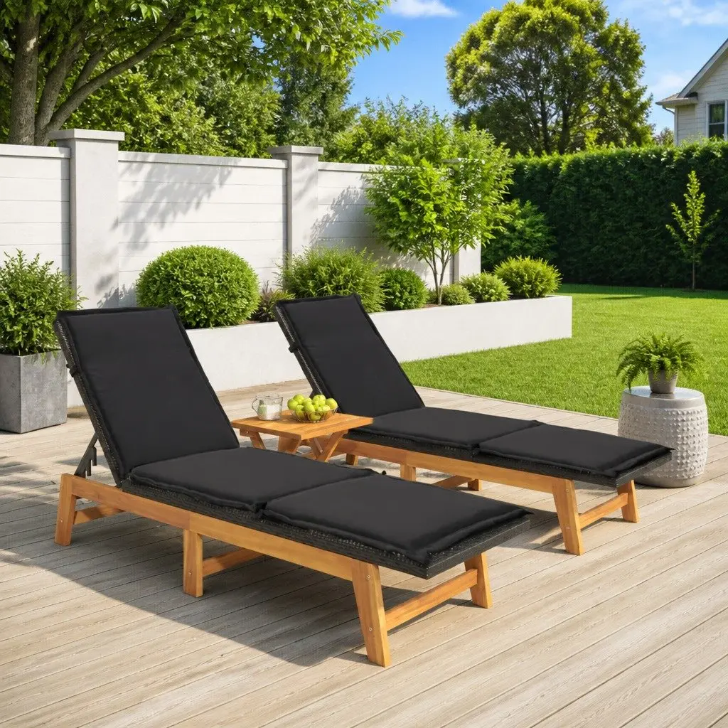Sun Loungers Outdoor Garden Patio Reclining Chairs 2 pcs with Cushions Black