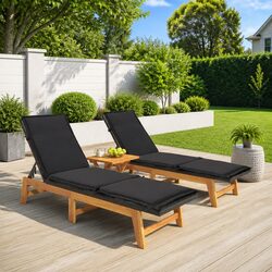 Black Sun Loungers: 2 Pcs with Cushions, 4 Adjustable Positions
