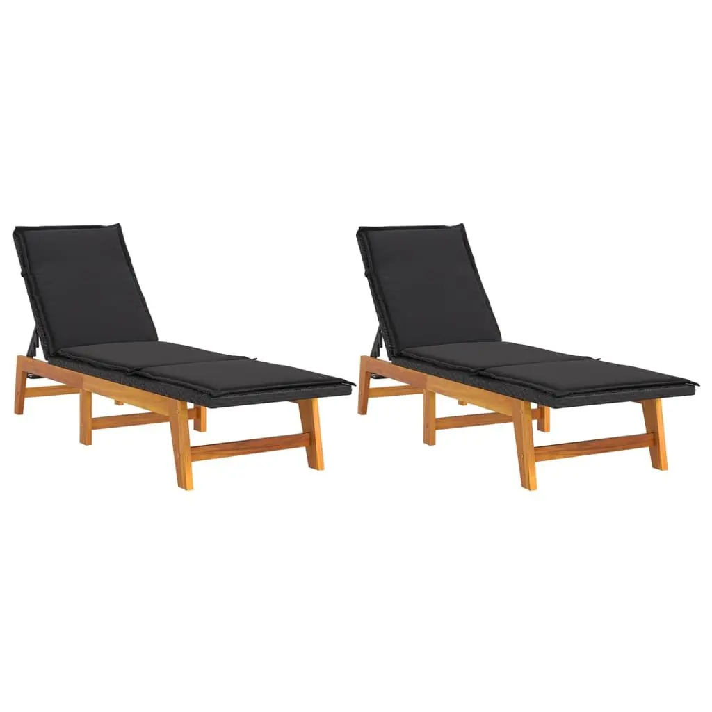 Sun Loungers Outdoor Garden Patio Reclining Chairs 2 pcs with Cushions Black