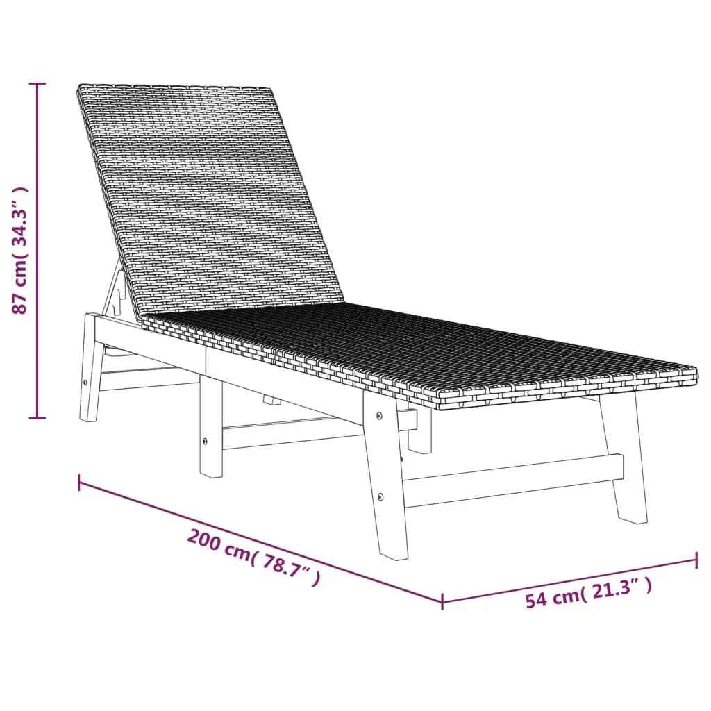 Sun Lounger Black Adjustable Backrest Garden Patio Pool Lounger