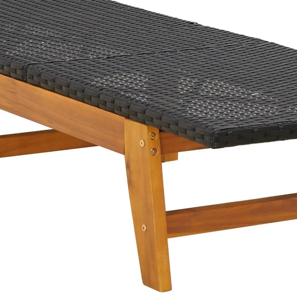Sun Lounger Black Adjustable Backrest Garden Patio Pool Lounger