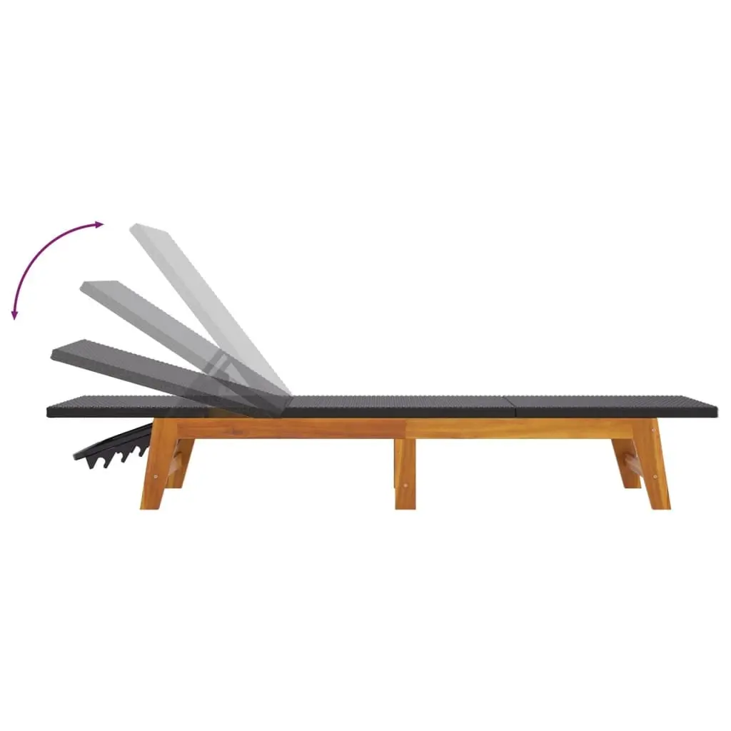 Sun Lounger Black Adjustable Backrest Garden Patio Pool Lounger