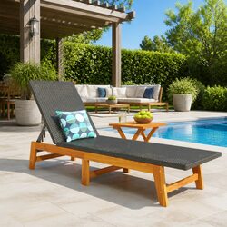 Sun Lounger with Side Table Outdoor Garden Patio Reclining Chair Black