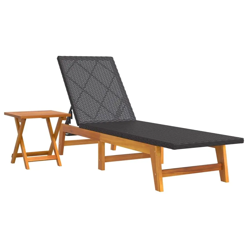 Sun Lounger Outdoor Garden Patio Reclining Chair with Side Table Black