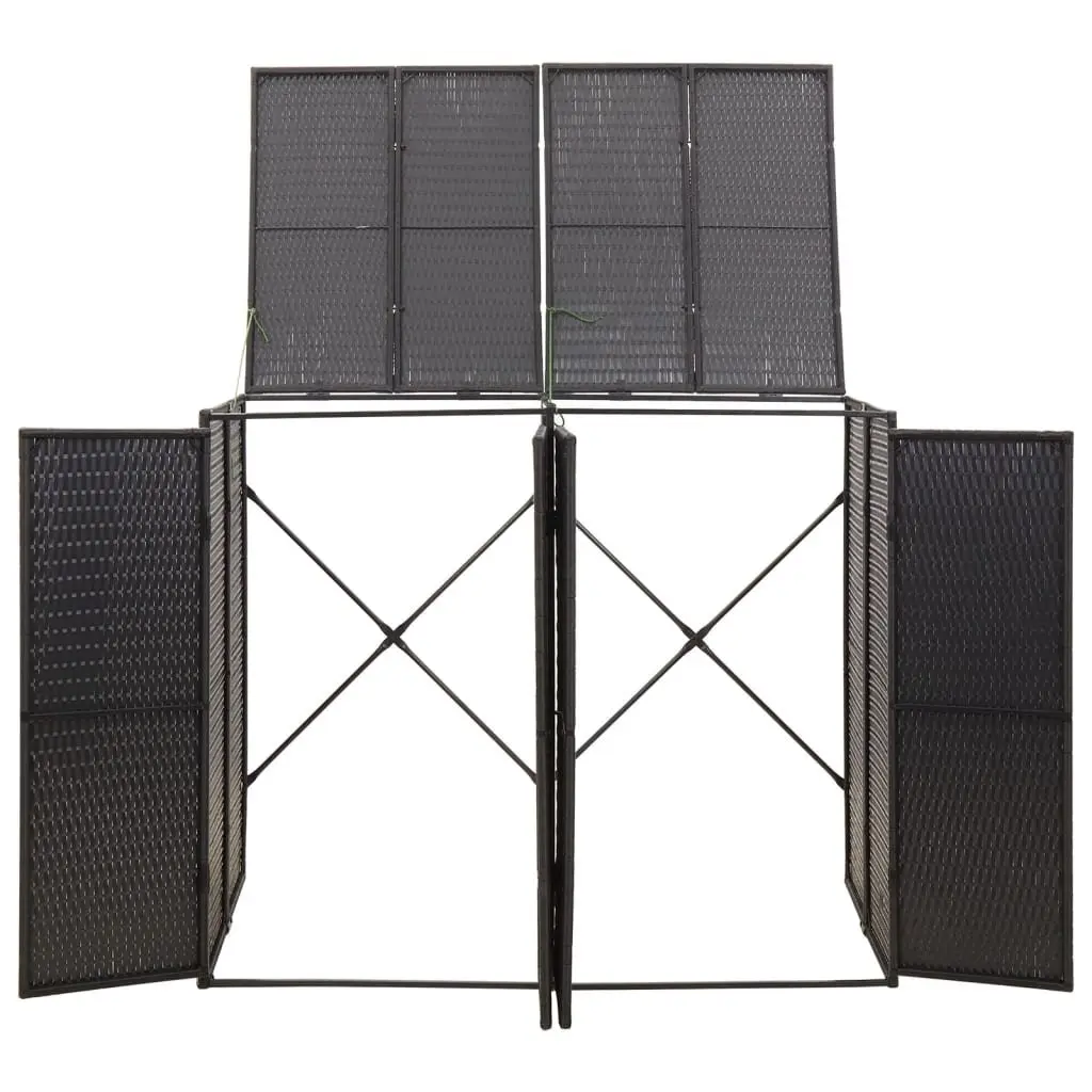 Double Wheelie Bin Shed Garden Storage Black Poly Rattan Outdoor Waste
